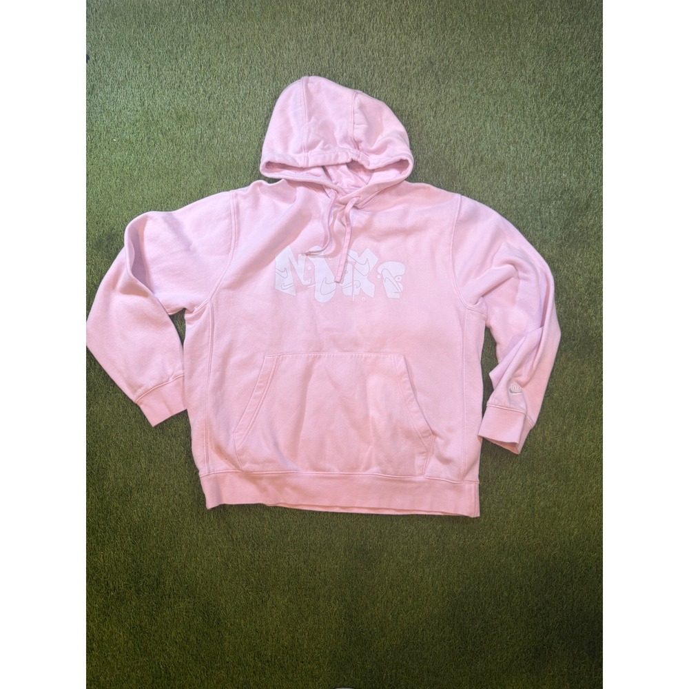 Nike Mens Sportswear Club Fleece Hoodie Light Pink Graffiti Logo Large
